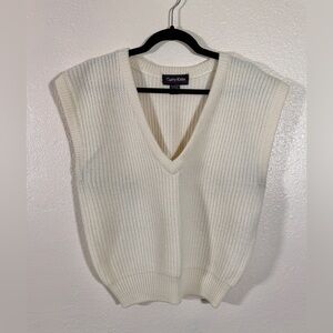 Vintage Curry Knits White Sweater Vest Knit Wool Blend Sleeveless Size Large